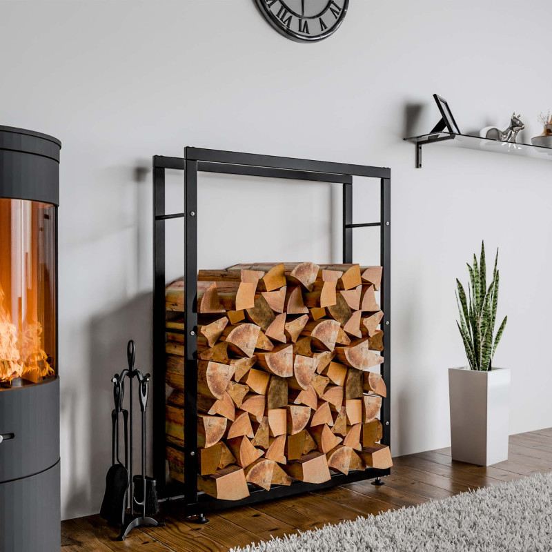 Esclusivo portalegna KERI V2 in metallo nero,25x80x150 cm