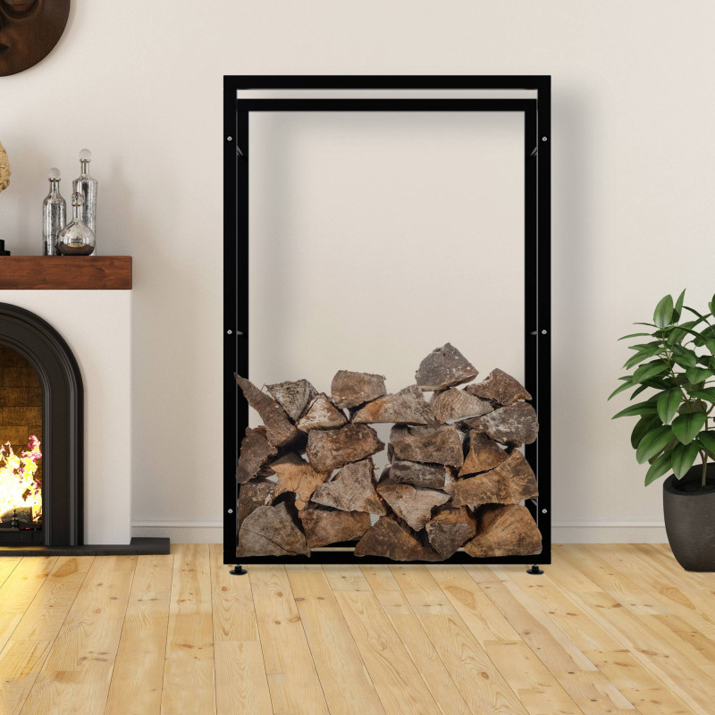 Leñero Keri de metal negro Negro,25x100x150 cm