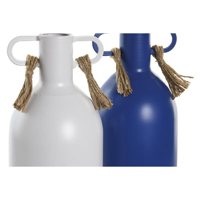 Vase DKD Home Decor Métal Blanc Blue marine (9 x 9 x 19 cm) (2 Unités)