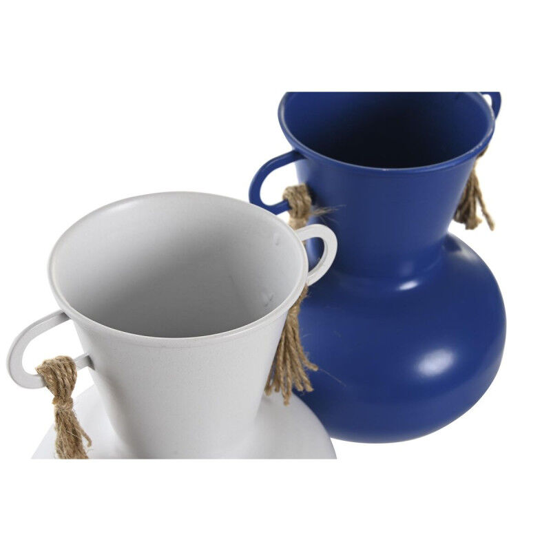 Vase DKD Home Decor Métal Blanc Blue marine (12 x 12 x 16 cm) (2 Unités)