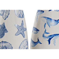 Vase DKD Home Decor Étoile Blanc Bleu ciel Marin Blue marine Grès méditerranéen Baleine (2 Unités) (16 x 16 x 31 cm)