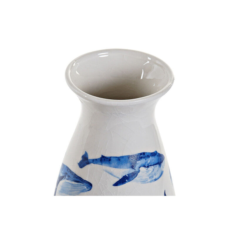 Vase DKD Home Decor Étoile Blanc Bleu ciel Marin Blue marine Grès méditerranéen Baleine (2 Unités) (16 x 16 x 31 cm)