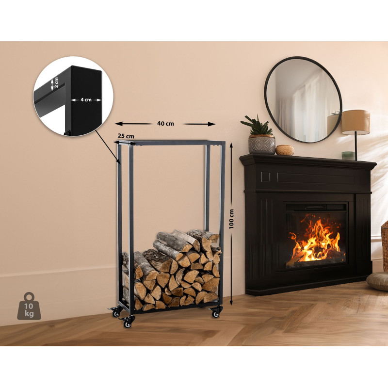 Range-bûches Hetta 25x40x100 cm noir