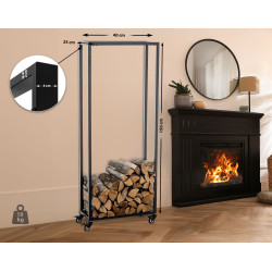 Portalegna per Camino HETTA in Acciaio Inox nero,25x40x150 cm