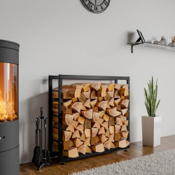 Esclusivo portalegna KERI V2 in metallo nero,25x100x80 cm