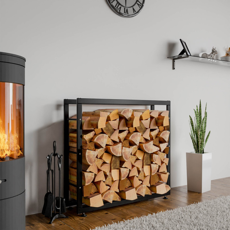 Esclusivo portalegna KERI V2 in metallo nero,25x100x80 cm