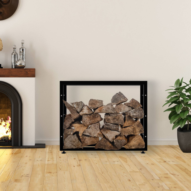 Esclusivo portalegna KERI V2 in metallo nero,25x100x80 cm