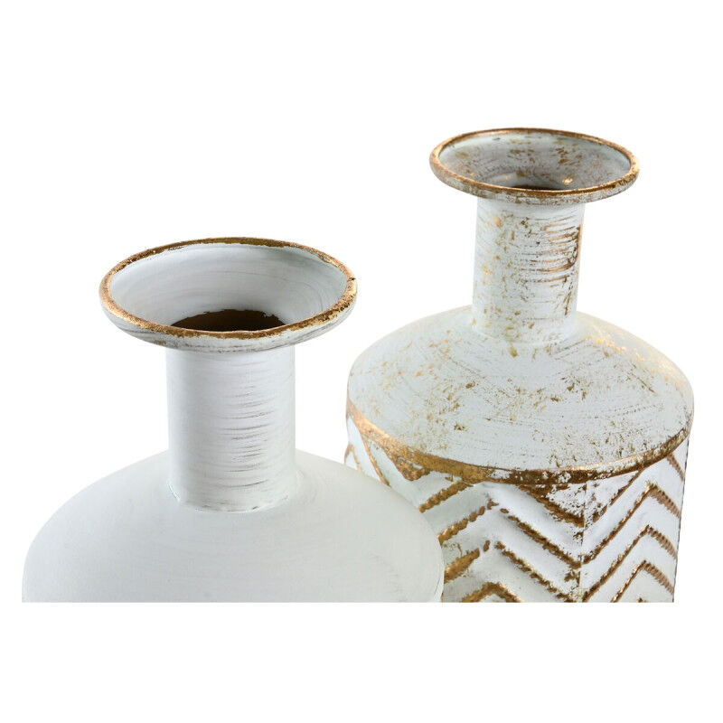 Vase DKD Home Decor Beige Doré Métal Turquoise Blanc méditerranéen (16 x 16 x 41 cm) (2 Unités)