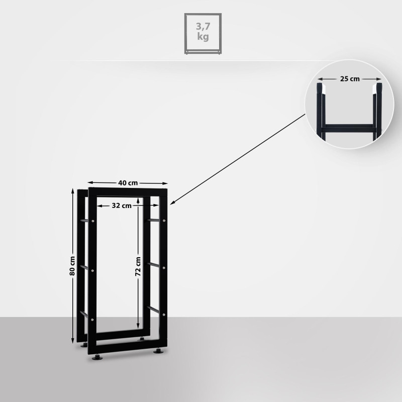 Esclusivo portalegna KERI V2 in metallo nero,25x40x80 cm