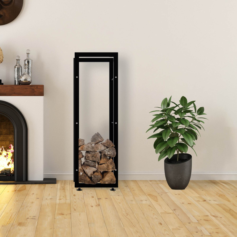 Leñero Keri de metal negro Negro,25x40x125 cm