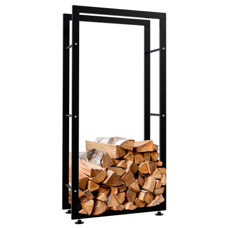 Leñero Keri de metal negro Negro,25x60x125 cm