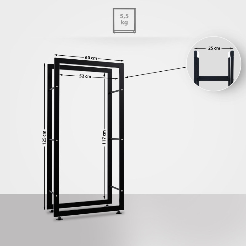 Leñero Keri de metal negro Negro,25x60x125 cm