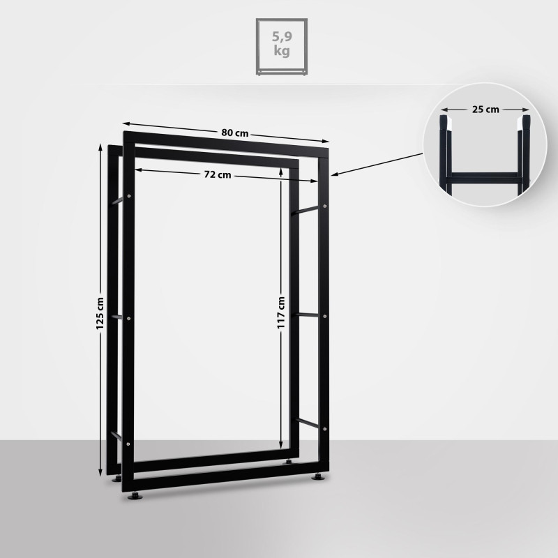 Leñero Keri de metal negro Negro,25x80x125 cm