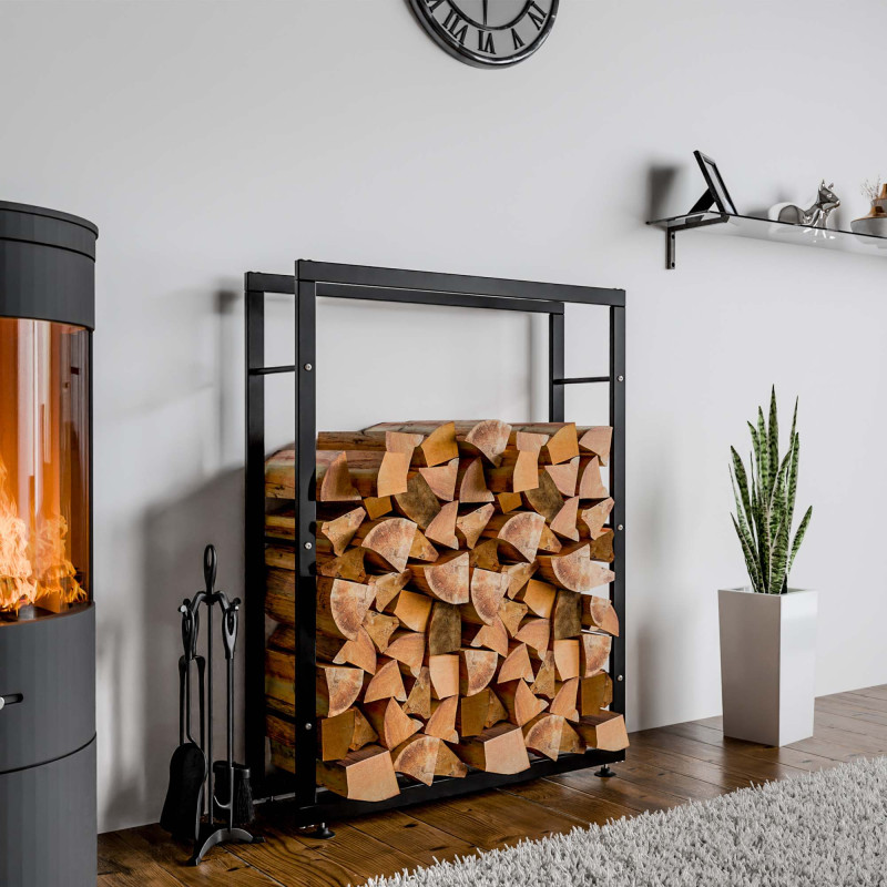 Esclusivo portalegna KERI V2 in metallo nero,25x80x125 cm