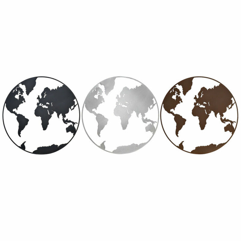 Décoration murale DKD Home Decor Métal Mappemonde (100 x 1 x 100 cm) (3 pcs)