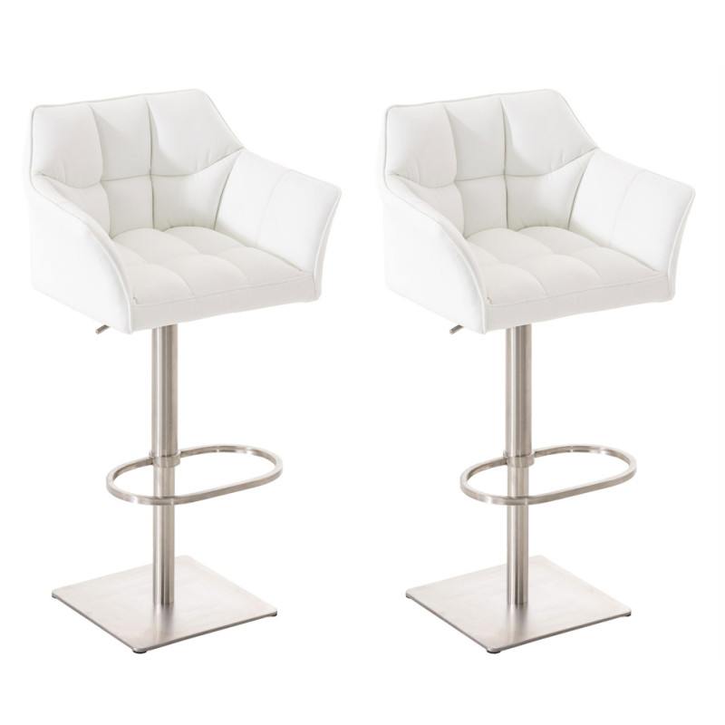 Lot de 2 tabourets de bar Damaso simili cuir acier inoxydable blanc