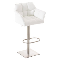 Lot de 2 tabourets de bar Damaso simili cuir acier inoxydable blanc