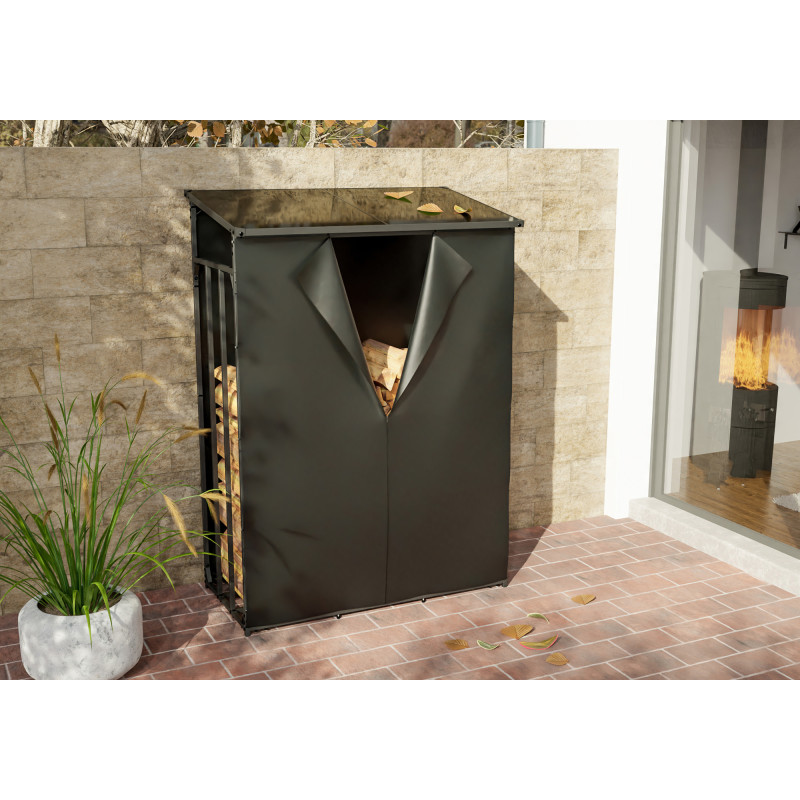 Abri à bûches + housse Ruston aluminium L anthracite