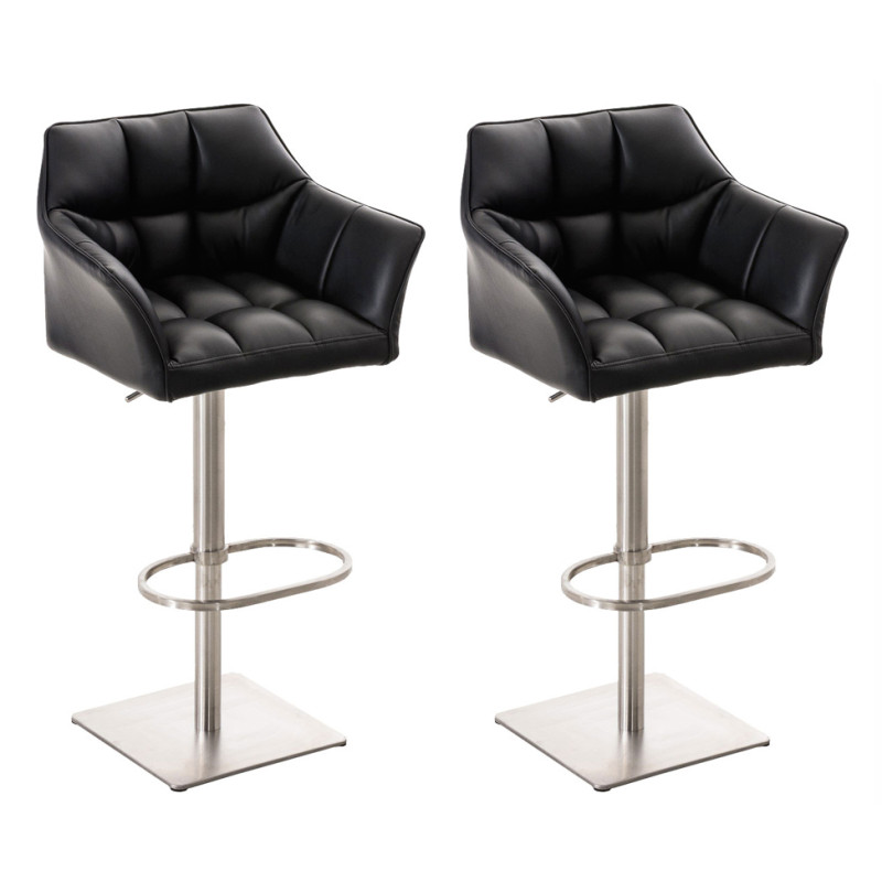 Lot de 2 tabourets de bar Damaso simili cuir acier inoxydable noir