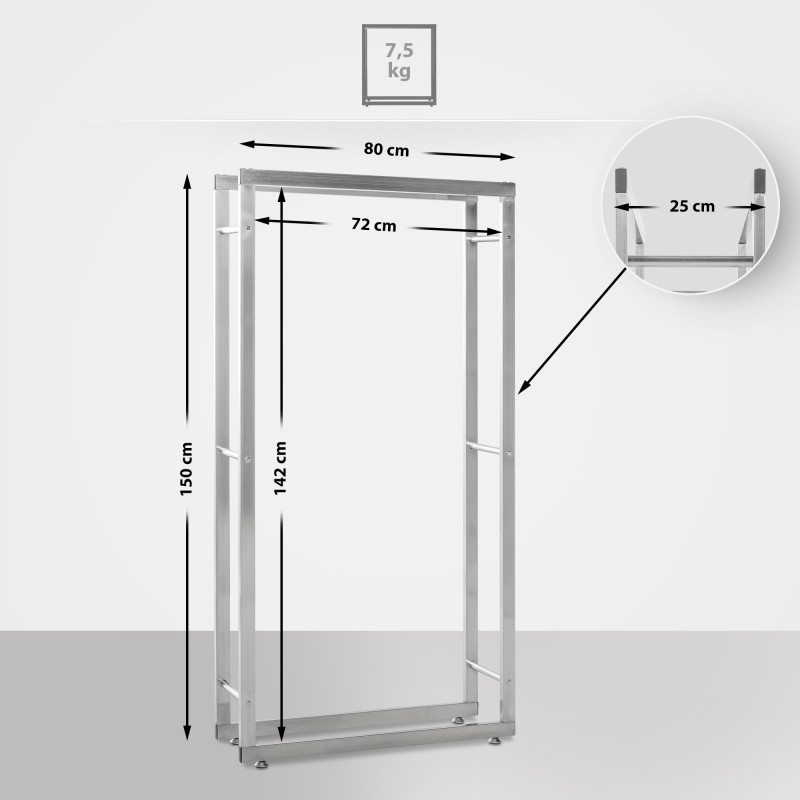 Range-bûches Keri V2 25x80x150 cm en acier inoxydable