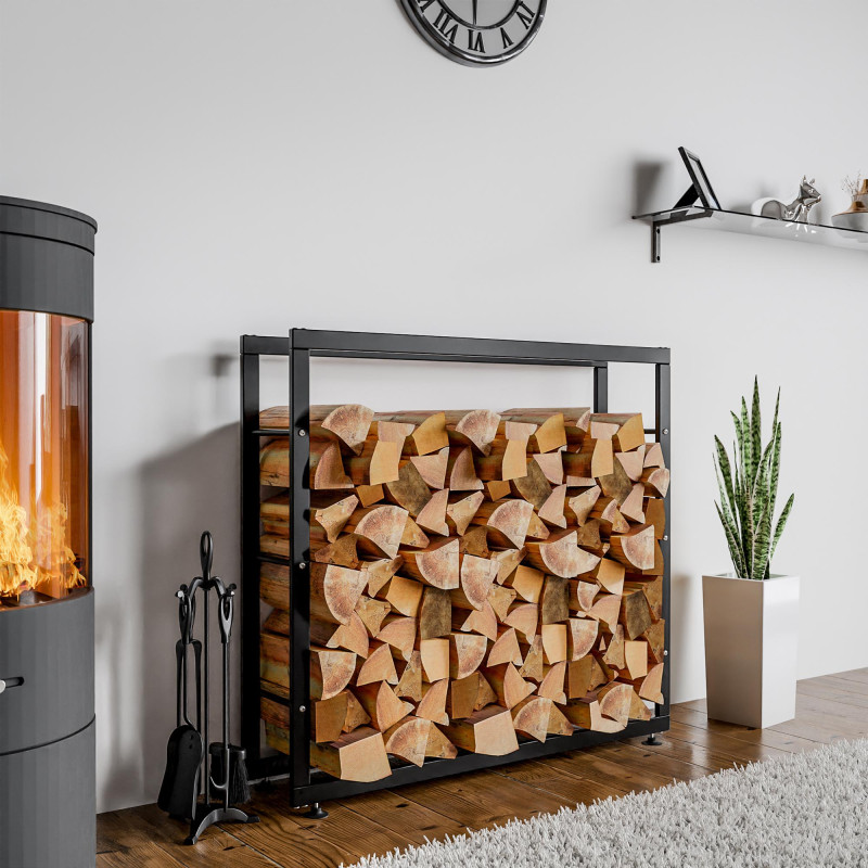 Esclusivo portalegna KERI V2 in metallo nero,25x125x150 cm