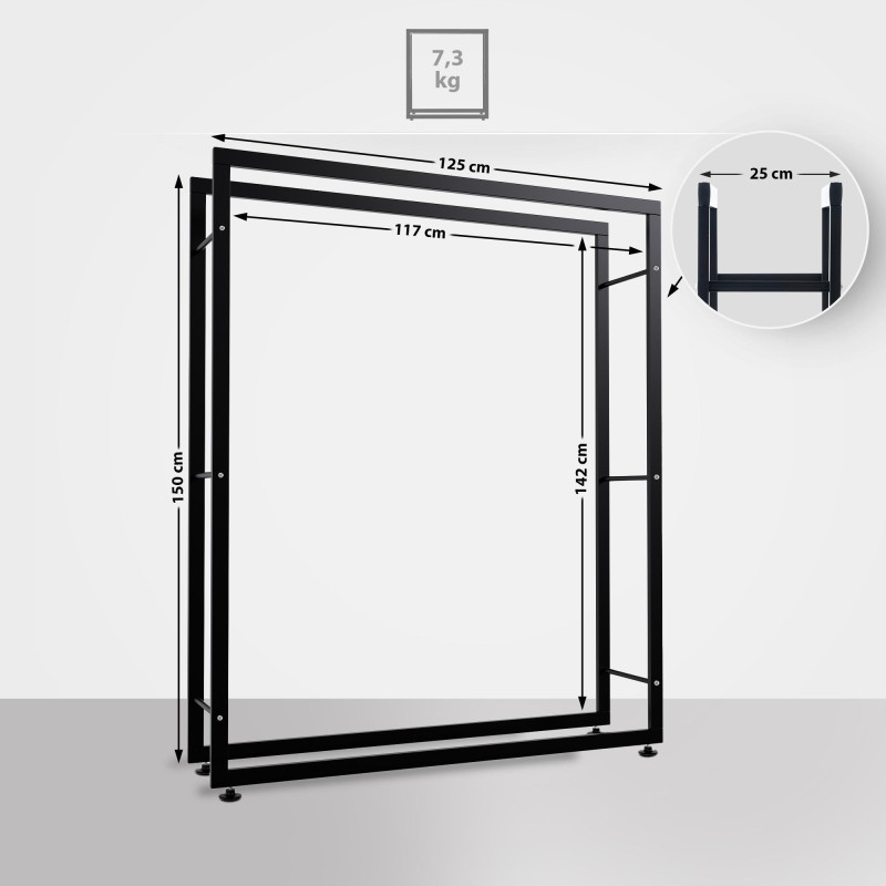 Esclusivo portalegna KERI V2 in metallo nero,25x125x150 cm