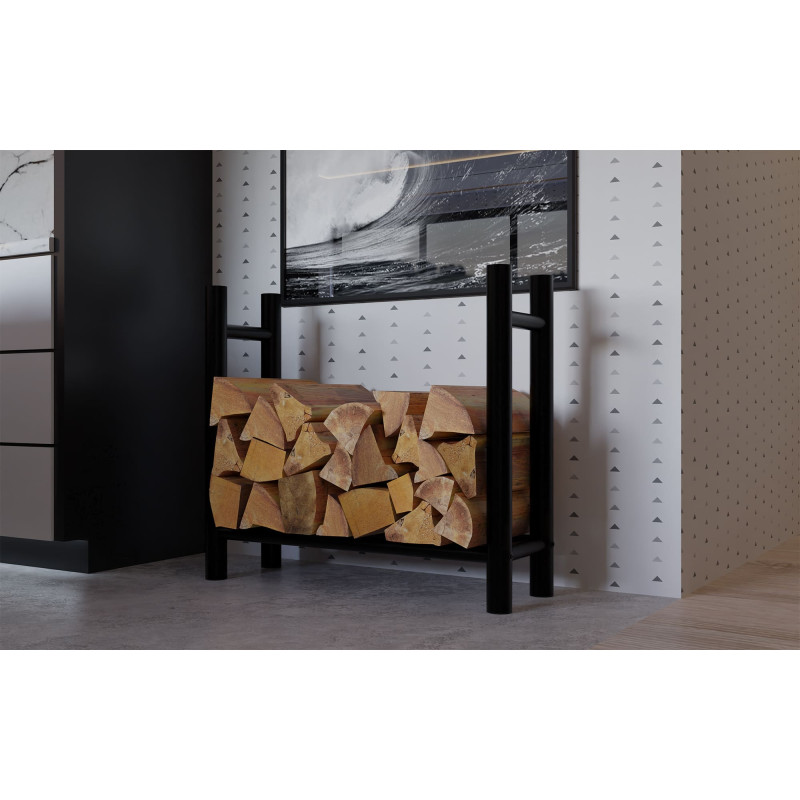 Leñero Medya de metal negro Redonda,30x80x80 cm