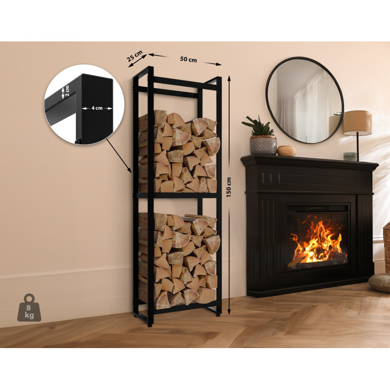 Soporte para leña Morson Negro,25x50x150