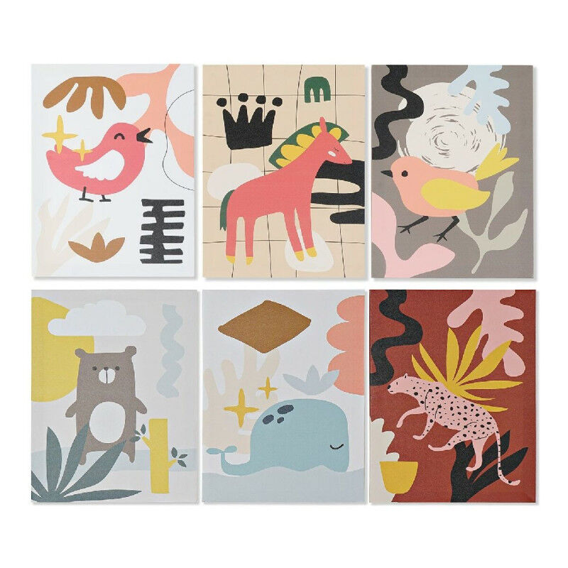 Cadre DKD Home Decor Animals Toile Enfant animaux (30 x 1,8 x 40 cm) (6 Unités)