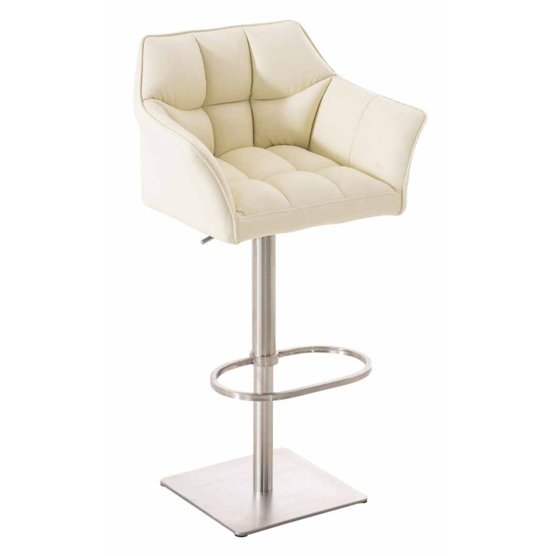 Lot de 2 tabourets de bar Damaso simili cuir acier inoxydable crème
