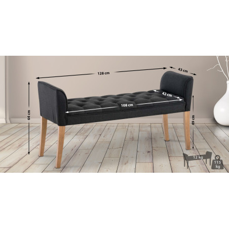 Chaise Longue Cleopatra Tapizado en Tela Gris oscuro,Antiguo claro