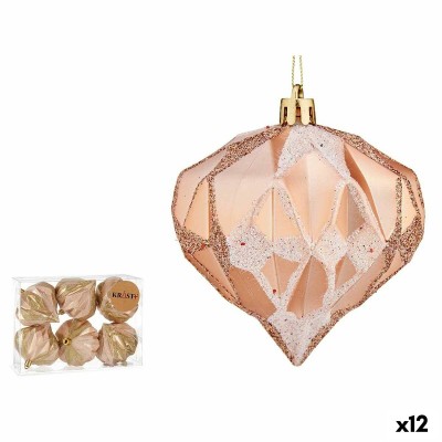 Lot de boules de Noël Diamant Cuivre Plastique Ø 8 cm (12 Unités)