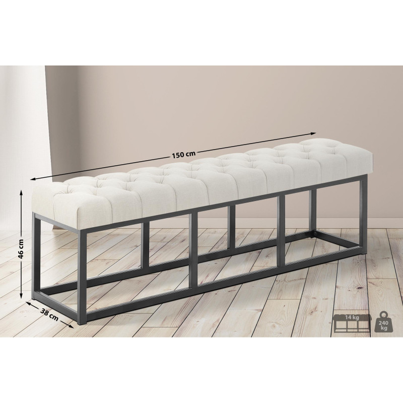 Taburete Pie de Cama Amun Tela & Negro Crema,150 cm