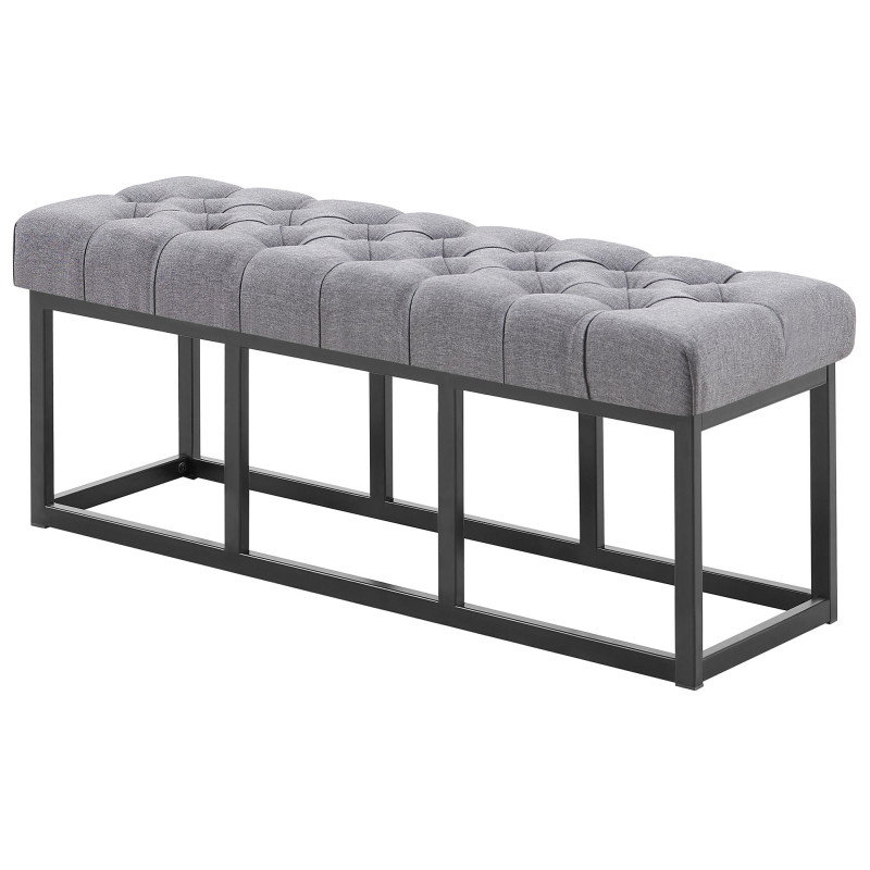 Panca design AMUN in metallo nero opaco e tessuto grigio scuro,120 cm