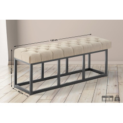 Panca design AMUN in metallo nero opaco e tessuto Tortora,120 cm