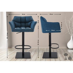 Lot de 2 tabourets de bar en tissu Damaso bleu
