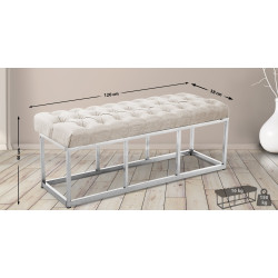 Taburete Pie de Cama Amun en Tela Crema,120 cm