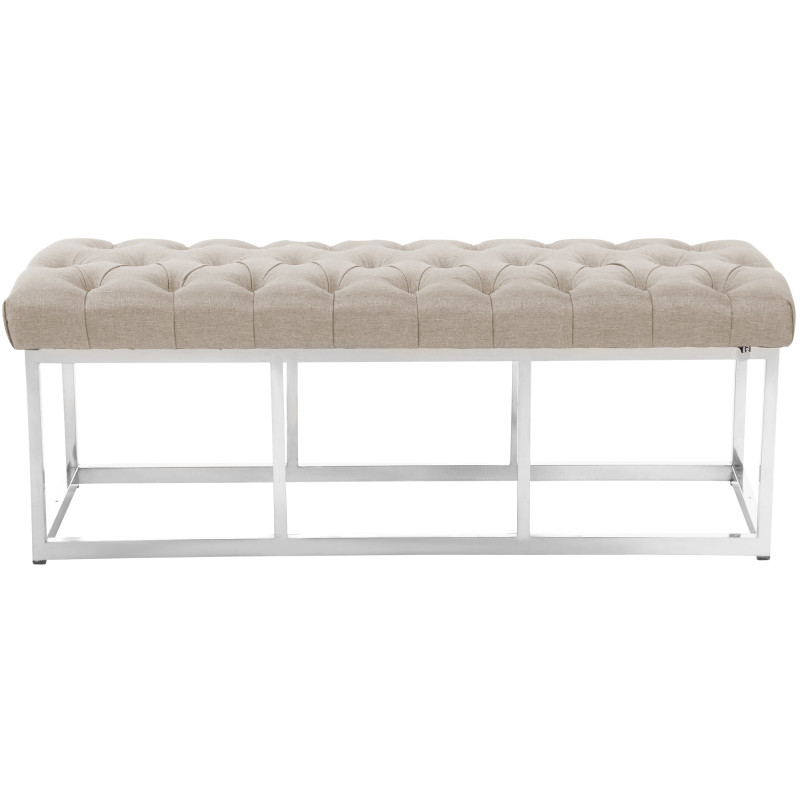 Panca AMUN in tessuto e acciaio inox crema,120 cm