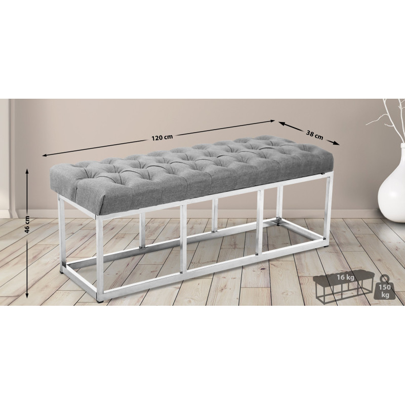 Taburete Pie de Cama Amun en Tela Gris,120 cm