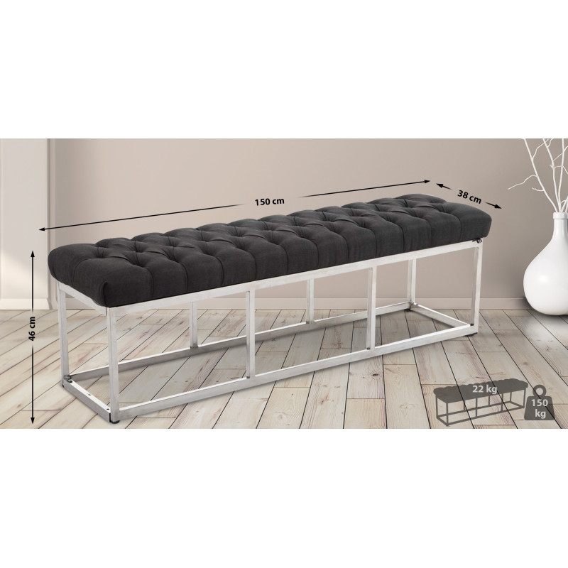 Taburete Pie de Cama Amun en Tela Gris oscuro,150 cm