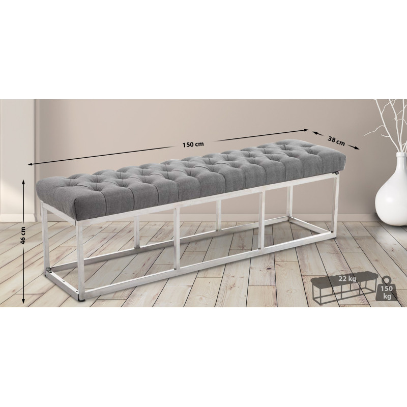 Taburete Pie de Cama Amun en Tela Gris,150 cm