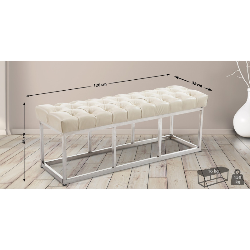 Taburete Pie de Cama Amun Con Base en Acero Inox. Crema,120 cm