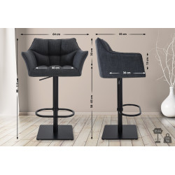 Lot de 2 tabourets de bar en tissu Damaso gris foncé