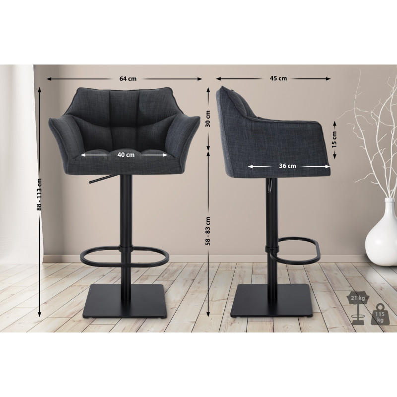 Lot de 2 tabourets de bar en tissu Damaso gris foncé