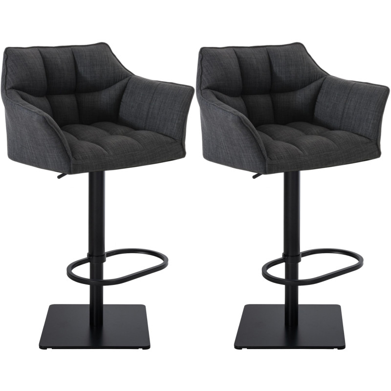 Lot de 2 tabourets de bar en tissu Damaso gris foncé