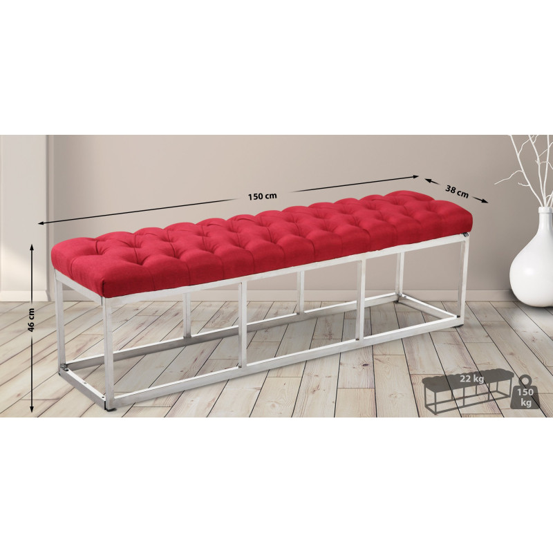 Taburete Pie de Cama Amun en Tela Rojo,150 cm
