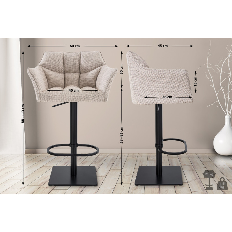 Lot de 2 tabourets de bar en tissu Damaso ivoire