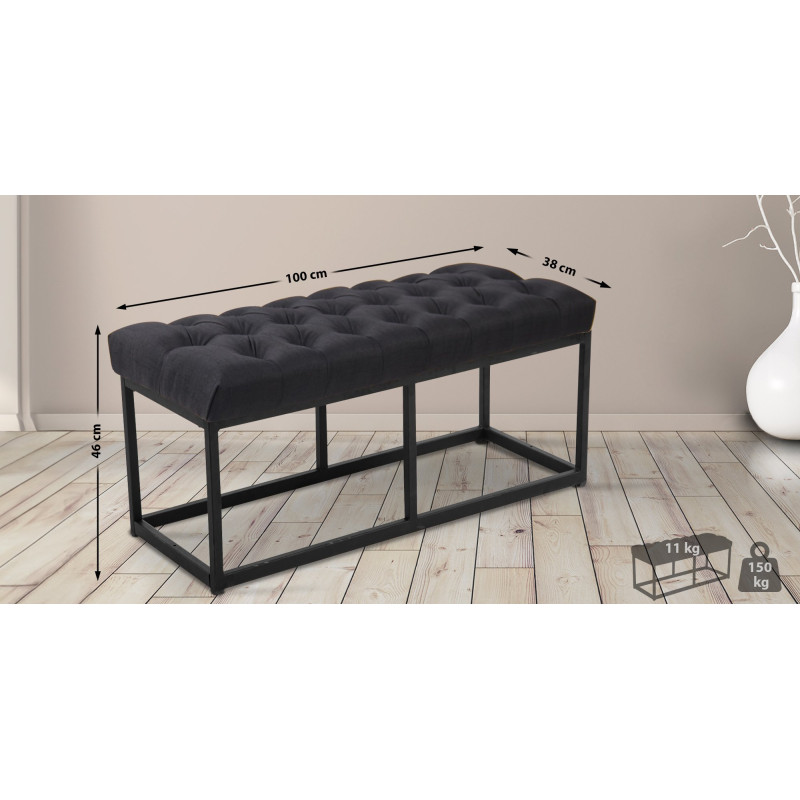 Taburete Pie de Cama Amun Tela & Negro Negro,100 cm