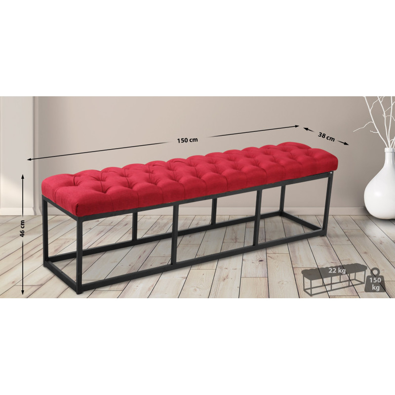 Taburete Pie de Cama Amun Tela & Negro Rojo,150 cm