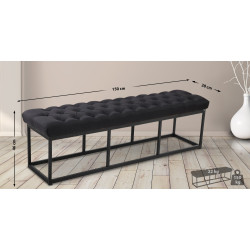 Banc en tissu Amun, noir, 150 cm